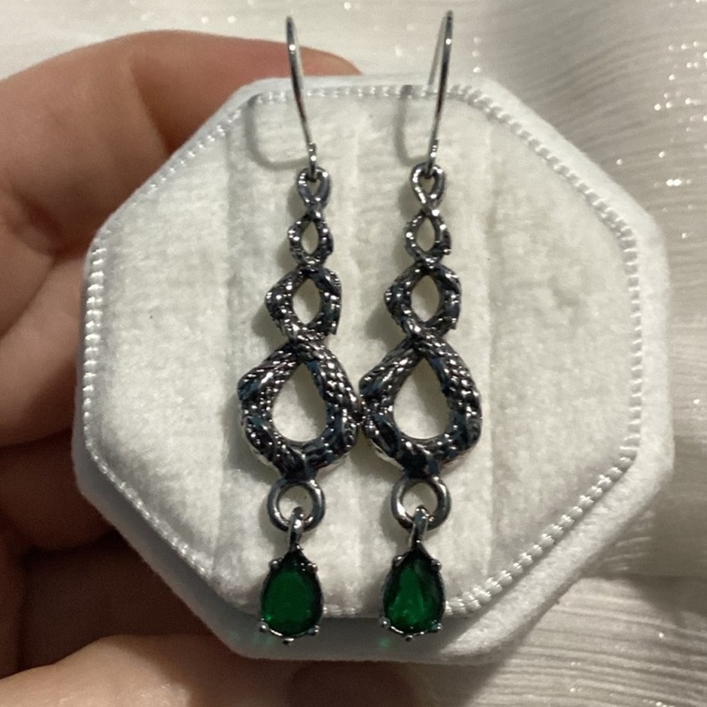 💋Antique Silver Twisted Etched Hook Drop Earrings